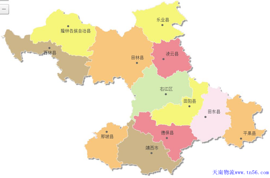 东莞到百色市物流舆图